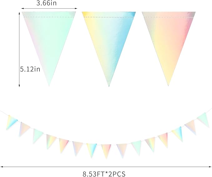 Iridescent Disco-Holographic Party Decorations Banner - 2pcs Wedding Baby Bridal Shower Hanging Paper Pennant Flags Streamers, Birthday Bachelorette Engagement Neon Decor Lasting Surprise