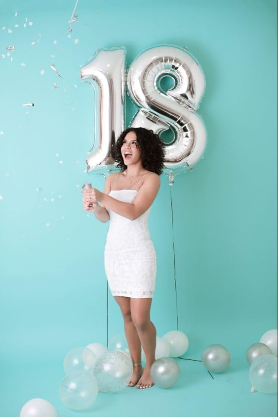 18 Balloon Number, Silver Number 18th Birthday Balloons 40 Inch, 18 Years Old Silver Birthday Decorations for Boys Girls, 18th Anniversary Decorations