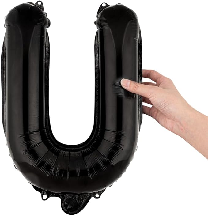 Restaurantware-Balloonify 16 Inch Letter Balloon, 1 Alphabet Party Balloon - Letter U, Self-Sealing, Black Foil Mylar Finish, Hanging Loop, Decoration For Birthday, Wedding, Or Graduation