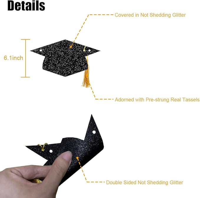 Graduation Decorations Class of 2026 Glitter Pre-Strung Congrats Grad with Tassel Party Congratulations Banner Decor College High School Graduation Party Favors Black