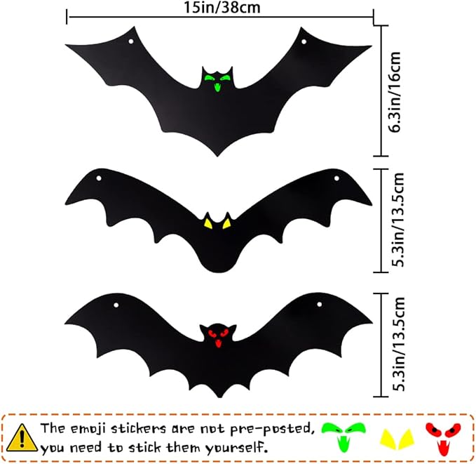 YUJUN Halloween Hanging Bats 12 Pieces 3D Realistic Scary Large Fake Black Hanging Flying Bat Spooky for Yard Sign Outdoor Indoor Lawn Decorations(3 Style)