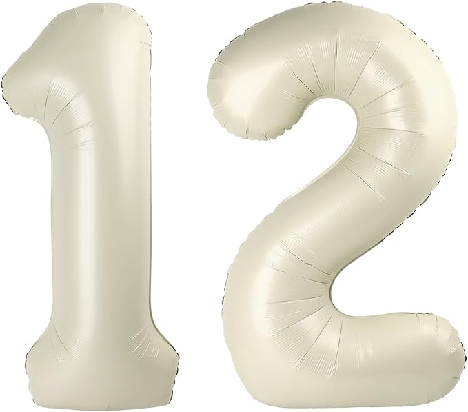 40 Inch Number Balloons, Balloons for Woman Man 12th Birthday Decoration, Cream Foil Number 12 Ballon for 12, 21 Wedding, Anniversary, Bridal Shower, Graduation, Valentine's Day