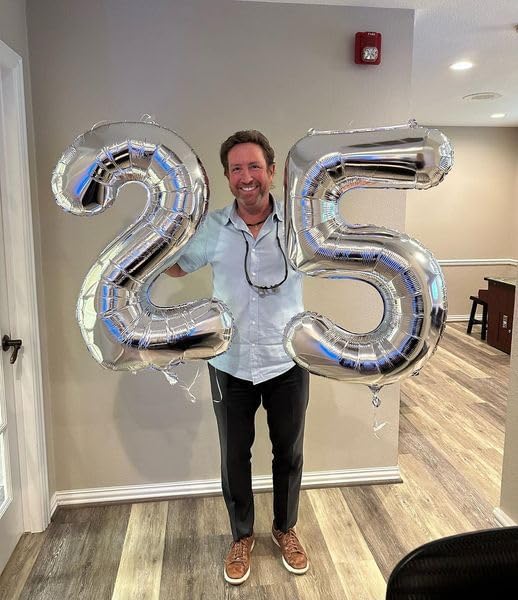 25 Balloon Number, Silver Number 25th Birthday Balloons 40 Inch, 25 or 52 Years Old Silver Birthday Decorations for Men Women, 25th Anniversary Decorations