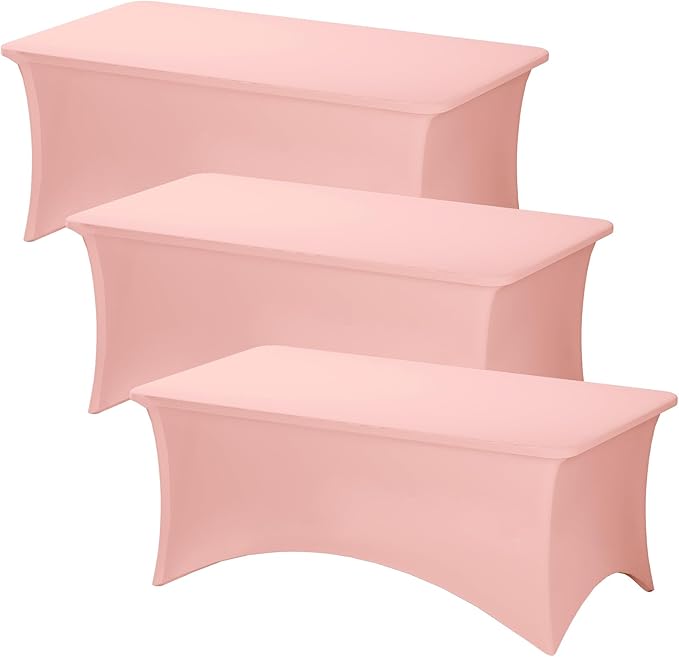 Fixwal 3 Pack Pink Table Cloths Rectangle 6FT, Tablecloths Rectangular Stretch Spandex Fitted Table Covers 6 FT for Valentine's Day, Parties, Banquet, Weddings, Buffet, Graduation Decorations
