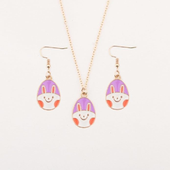 Cute Buuny Rabbit Earrings Necklaces Set Colorful Enamel Egg Chick Charm Easter Jewelry Set for Holiday Easter Earrings Necklaces Party Decorations