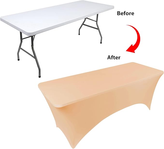 Table Covers for 8 Foot Tables, Champagne Washable and Wrinkle Resistant Stretch Tablecloths Rectangle 8ft for Events, Wedding, Banquets, Parties