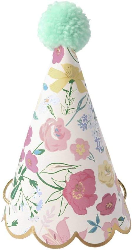 Meri Meri Birthday Party Hats, Pack of 8 Bright and Colorful Cone Birthday Hats for Kids & Adults, Cone Party Hats
