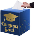 Graduation Card Box Holder, Congrats Grad Foldable Cardboard Decorations Box for Graduation Party Decoration and Grad Parties (Blue)