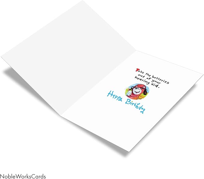 NobleWorks - 1 Awesome Birthday Greeting Card - Cartoon Art, Happy Funny Bday Note - Hearing Aid C2444BDG