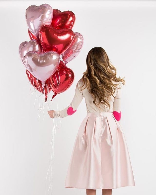 Rose Gold & Pink Heart Balloons - 10 Pcs 18 Inch Foil Heart Shaped Balloons for Girls Women - Red Light - Valentines Day, Birthday, Wedding, Baby Shower, Bridal Party Decorations