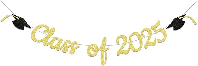 Class of 2025 Banner - 2025 Graduation Party Decorations, We are So Proud of You Banner, Congrats Grad Party Supply (Gold)
