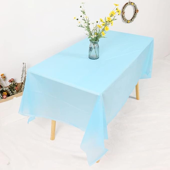 3 Pack Blue Disposable Tablecloth, 54" x 108" Baby Blue Plastic Table Covers, Decorative Rectangle Tablecloth for Parties, Events, Wedding, Inddors & Outdoors