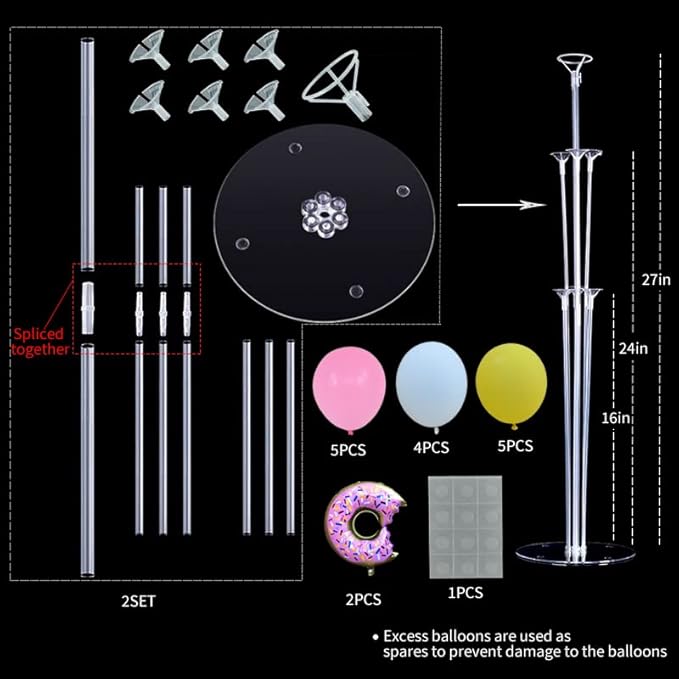 Donut Table Centerpiece Balloons Stand Kit 2 Sets with 2 Doughnut Foil Balloons and 14 Latex Pastel Balloons for Donut Time Decoration Birthday Party Wedding Baby Shower Party Decoration
