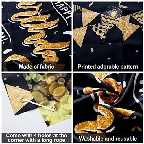 Black Gold Happy Birthday Door Banner,Birthday Door Cover Decoration Supplies Happy Birthday Backdrop Photography Background Sign For Women And Girls Birthday Party Home Outdoor Decor
