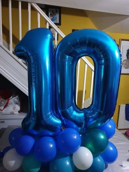 Navy Blue Number 10 Balloon 40 inch, 10 Number Balloons, 10th Navy Blue Birthday Decorations, 10 Year Old Girls Boys Blue Party Supplies