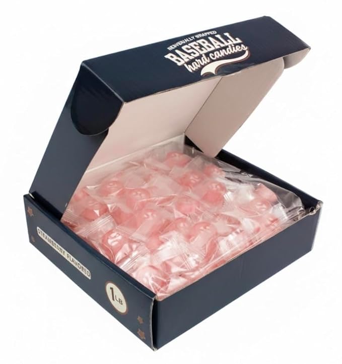 Baseball Candy Team Party Favor Bulk Pack – 110+ Individually Wrapped Ball Shaped Hard Candy Strawberry Flavor Game Day Snacks, Goodie Bag Fillers, Sports Birthday Treats
