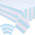 Kesfey 6 Packs Light Blue and White Vertical Striped Table Cloth 54 x 108 Inches Bluey Stripe Table Cover Disposable Plastic Beach Tablecloths Waterproof Rectangle Picnic Tablecover for Birthday Party