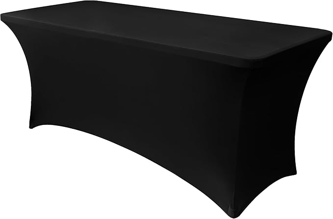 Obstal 4ft Stretch Spandex Table Cover for Standard Folding Tables - Universal Rectangular Fitted Tablecloth Protector for Wedding, Banquet and Party ?Black, 48 Length x 24 Width x 30 Height Inches?