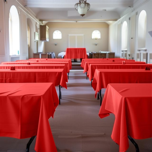 Red Plastic Table Cloth - 4 Pack 54" × 108" Rectangle Disposable Tablecloths for 6FT Tables, Table Cover for Party, Valentines, Holiday & Gathering Use