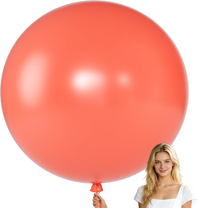 KALOR Coral Red Giant Balloons 36 Inch Large Latex Balloons, 4 Pack Jumbo Round Helium Balloon for Birthday Bridal Shower Wedding Baby Shower Party Decorations