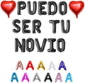 PUEDO SER TU NOVIO Balloons Banner with Two 18" Heart Balloons - Romantic Proposal Decorations for Prom/Date Night and Valentine’s Day - 16" Foil Letters with 4 Straws, Ribbon & Adhesive Dots