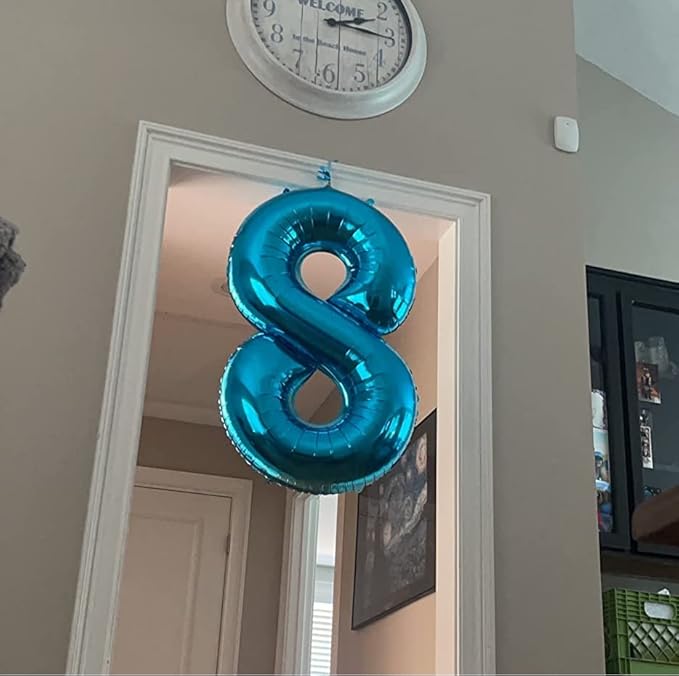 40 Inch Blue Number Balloon 8, Large Number Foil Balloons Mylar for Girl Boy Birthday Party Celebration Decorations Supplies, Digital Balloons for Wedding Anniversary Events Decorations