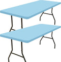 Smiry 2 Pack Rectangle Picnic Table Cloth, Waterproof Elastic Fitted Tablecloths, Washable Polyester Rectangular Patio Table Cover for Camping, Indoor and Outdoor (Light Blue, 30"x48")