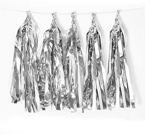 9.8in Silver Tissue Paper Tassel DIY Hanging Paper Decorations Party Garland Decor for Parties, Weddings, Festivals, Baby Showers - 20PCS (25cm)