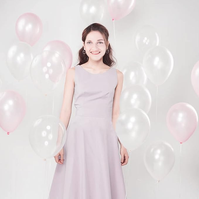 Clear Latex Balloons 100 Pack 12 Inch Transparent Party Balloons with 2 Rolls of Ribbon Clear Round Helium Balloons for Birthday Wedding Baby Shower Party Decorations Supplies (Transparent balloons)