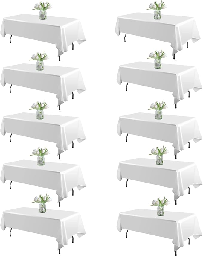 WIGENIUS 10 Pack White Table Cloth Rectangle Tablecloths 60X102 Inch,Polyester Table Cloth for 6 Foot Rectangle Tables,Wrinkle Resistant Washable Fabric Table Covers for Party,Wedding Banquet