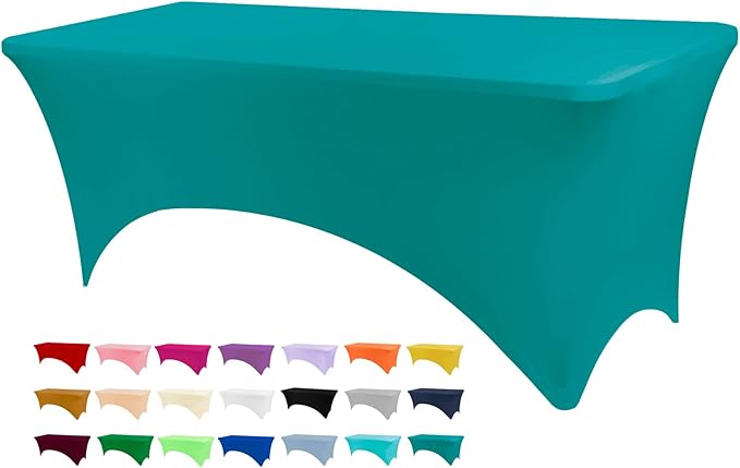 4ft Table Cover Fitted, Jade Green Spandex Table Covers, Washable and Wrinkle Resistant Stretch Tablecloths Rectangle for Events, Wedding, Banquets, Parties