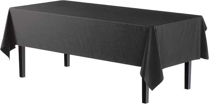 Exquisite Party Solids 6-Pack Premium Plastic Tablecloth 54in. x 108in. Rectangle Plastic Table Cover - Black