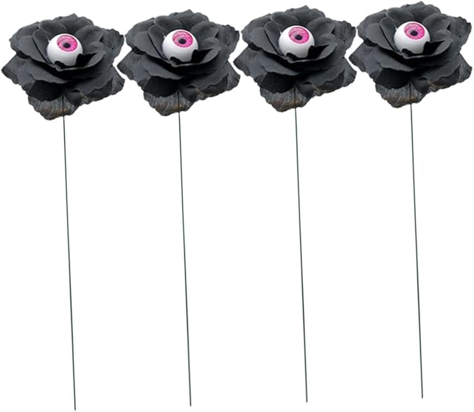 balacoo Halloween Yard Decorations 4pcs Black Rose Sign Stakes Eyeball Flowers Outdoor Decor