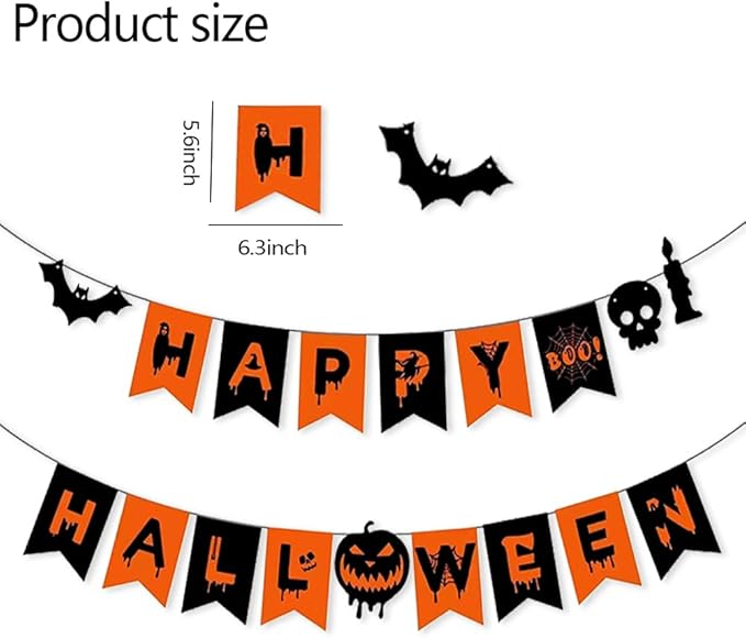 Happy Halloween Banner for Halloween outdoor Indoor Party Decorations Horror Birthday Party Decor Supplies for Home Yard Garage Front Wall Doo Decoration Banner