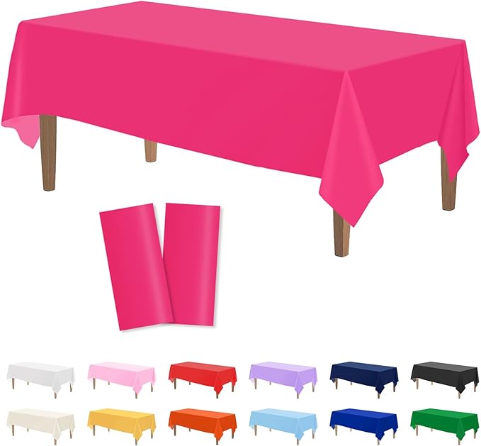 Kopokita 2PCS Hot Pink Plastic Tablecloths 54 x 108 Inch, Disposable Table Cloths Rectangle Party Table Covers