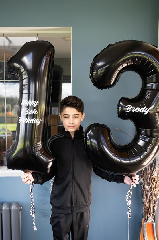 Black Number 13 Balloon 40 inch, 13 Number Balloons, 13th Black Birthday Decorations, 13 Year Old Girls Boys Party Supplies