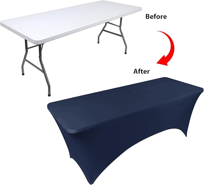 4ft Table Cover Fitted, Navy Blue Spandex Table Covers, Washable and Wrinkle Resistant Stretch Tablecloths Rectangle for Events, Wedding, Banquets, Parties
