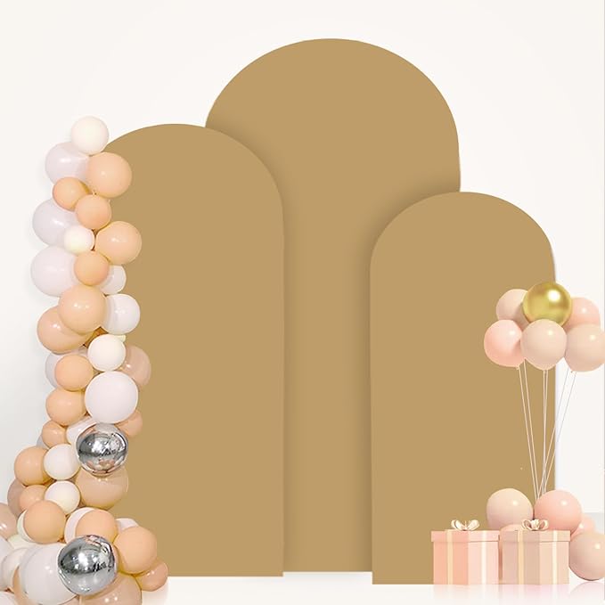 Khaki Arch Backdrop Cover Set of 3 (6FT 6.6FT 7.2FT) Spandex Arch Covers Stretchy Fabric Chiara Backdrop Cover for Metal Arched Frame Tan Arch Stand Covers for Birthday Party Ceremony Decor