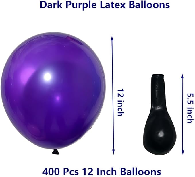 400 Pcs Dark Purple Balloons 12 Inch Round Helium Purple Bulk Latex Balloon for Wedding Graduation Birthdays Christmas Party Decorations