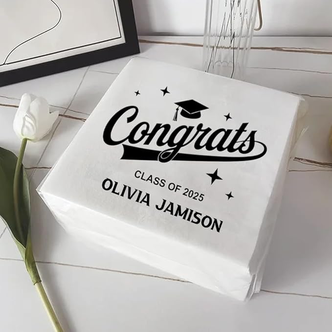 Personalized Graduation Party Disposable Napkins, Custom Grad Party Decor, Class Of 2025, Congratulations Grad, Gifts For Graduations Parties Style 7