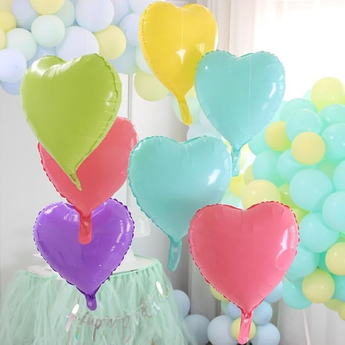 Pastel Colorful Heart Balloons,10Pcs Rainbow Foil Heart Shaped Balloons,18Inch Pink Blue Yellow Green Purple Helium Balloon for Valentines Engagement Birthday Baby Shower Wedding Party Decorations