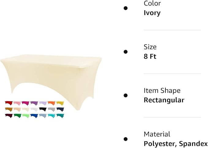 Table Covers for 8 Foot Tables, Ivory Washable and Wrinkle Resistant Stretch Tablecloths Rectangle 8ft for Events, Wedding, Banquets, Parties