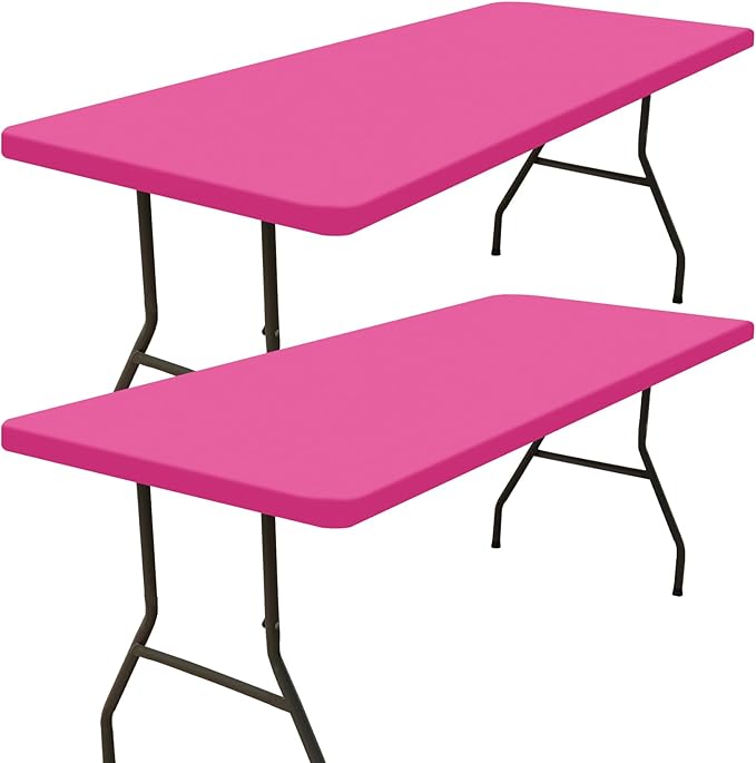 Smiry 2 Pack Rectangle Picnic Table Cloth, Waterproof Elastic Fitted Tablecloths, Washable Polyester Rectangular Patio Table Cover for Camping, Indoor and Outdoor (Rose Pink, 30"x72")