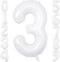 White Number Balloons 40 Inch Helium Mylar Number 3 Balloon for Birthday Party Anniversary Decoration (White, 3)