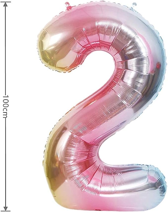 YPSelected 40 Inch Gradient Color Large Foil Helium Number Balloon Birthday Wedding Party 0-9 (Rainbow, 2)