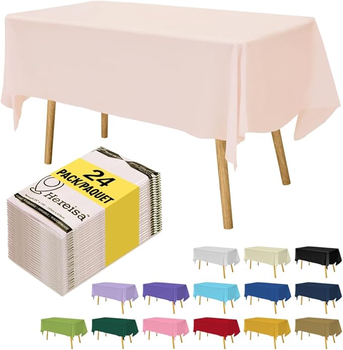Blush Pink Disposable Plastic Table Cloth for Rectangle Tables (24 Pack) Premium Decorative Pink Tablecloth for Parties, Events & Weddings, Indoors & Outdoors, 54 x 108 inches