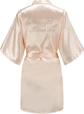 EPLAZA Women's One Size Silver Rhinestones Bride Bridesmaid Short Satin Robes for Wedding Party Getting Ready