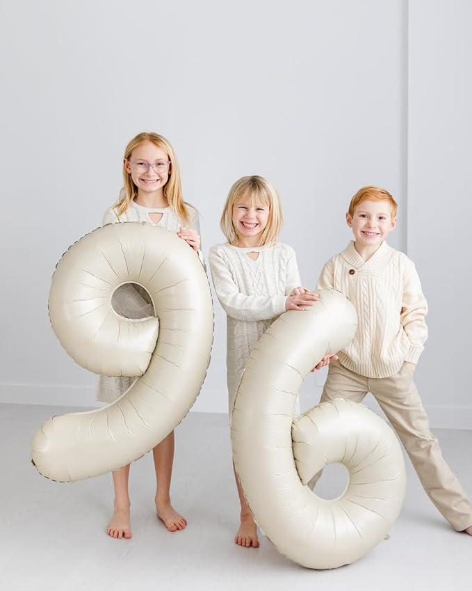 Cream Number 6 Balloon 40 Inch, 6 Balloon Number, 6th Birthday Decorations, Cream Party Supplies for Boys Girls
