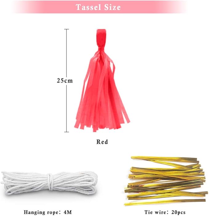 9.8in Red PaperTissue Paper Tassel DIY Hanging paper decorations Party Garland Decor for Party Decorations Wedding,Festival,Baby Shower Decoration 20PCS (deep red 25cm)