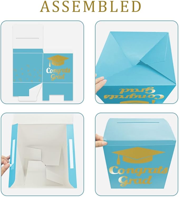 Graduation Card Box Holder, Congrats Grad Foldable Cardboard Decorations Box for Graduation Party Decoration and Grad Parties (Sky Blue)